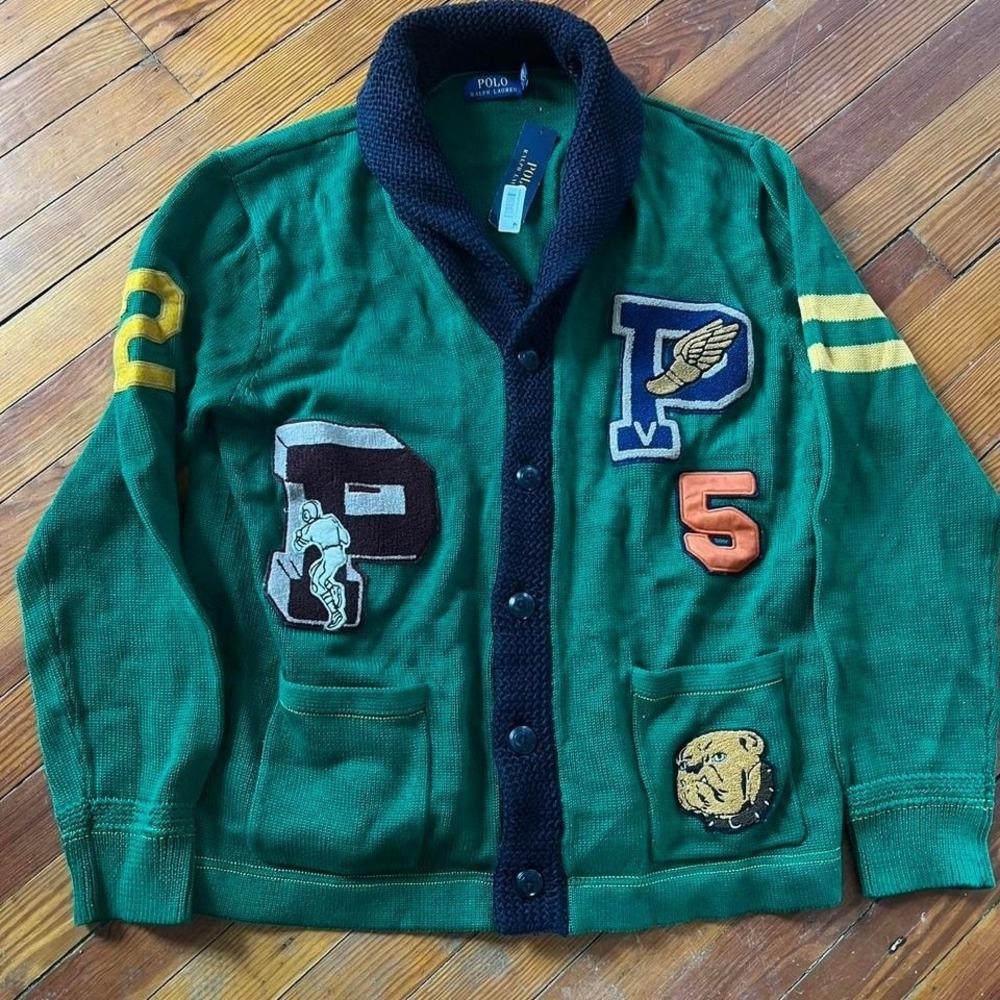 Polo Ralph Lauren Patch Work Varsity Cardigan Wool Knit Men's Size XL NWT